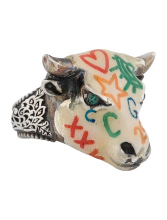 Gucci Enamel & Coated Topaz Anger Forest Bull's Head Ring