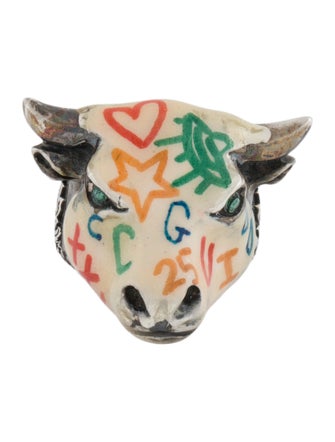 Gucci Enamel & Coated Topaz Anger Forest Bull's Head Ring