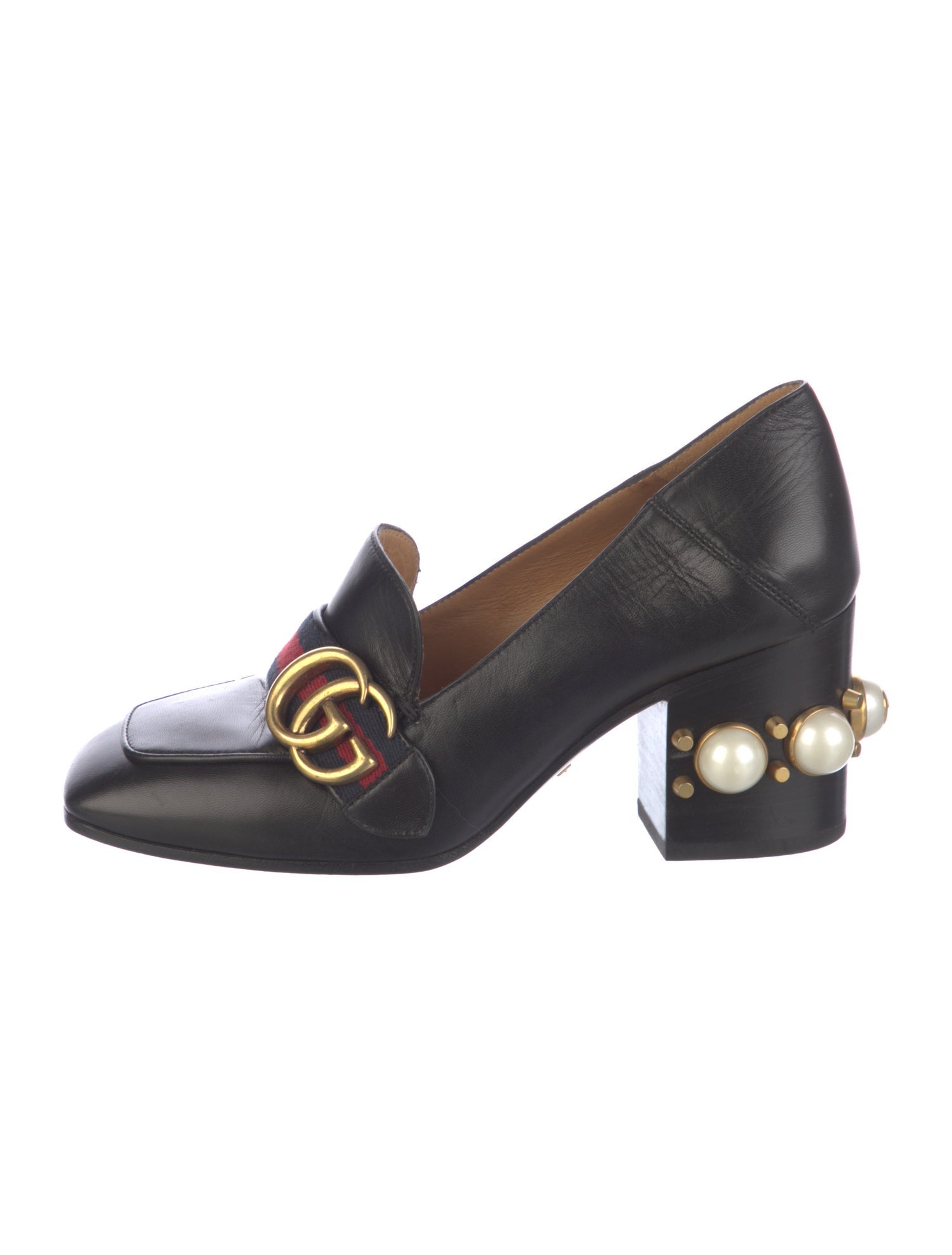 Gucci Web Accent Leather Pumps