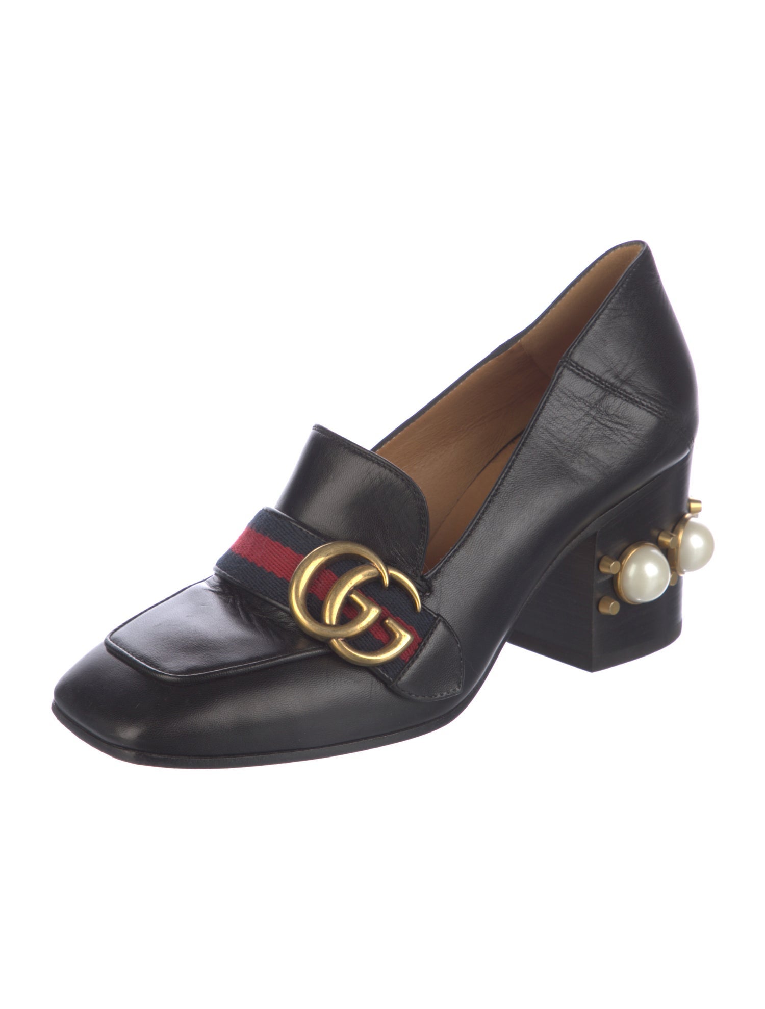 Gucci Web Accent Leather Pumps