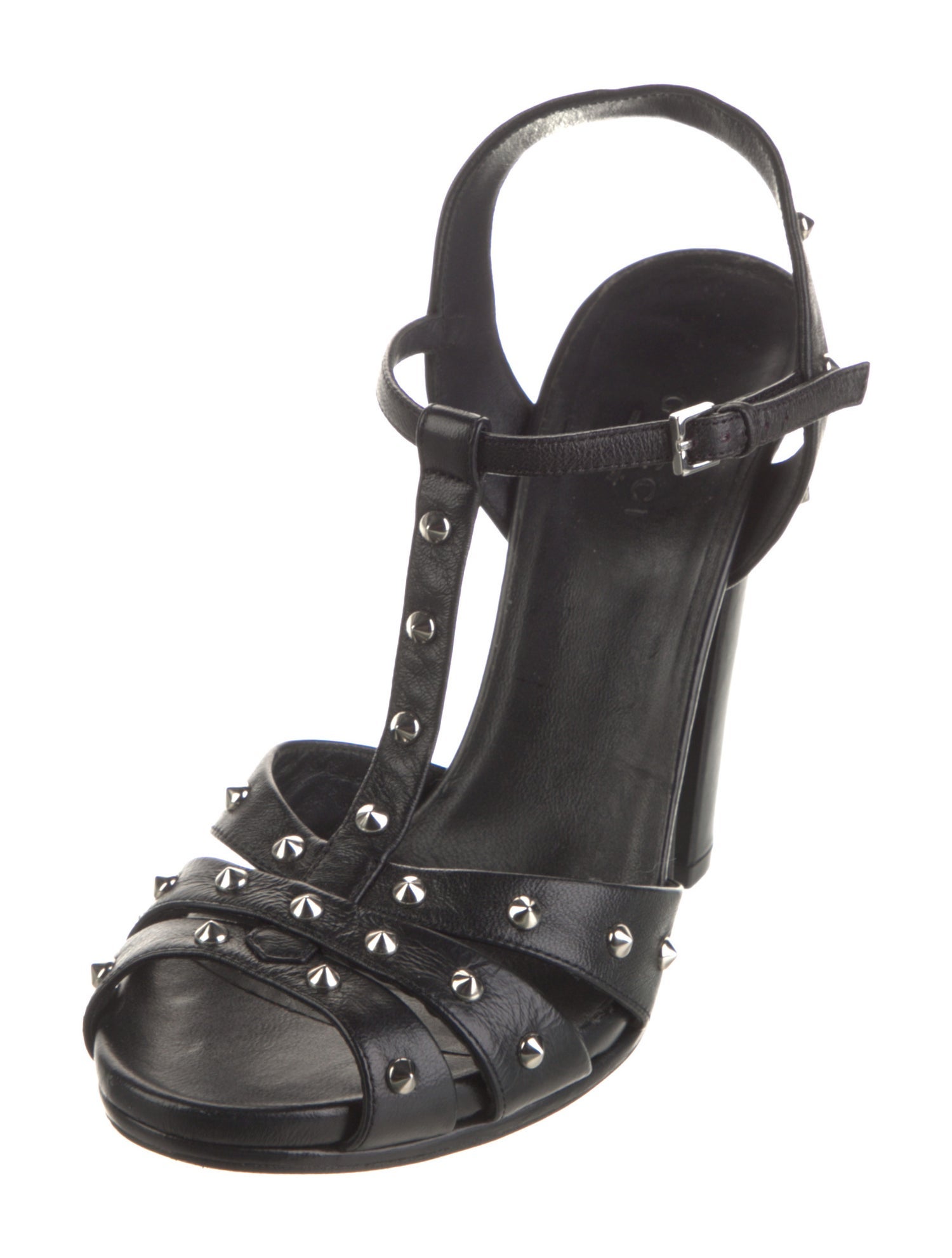 Gucci Leather Studded Accents T-Strap Sandals