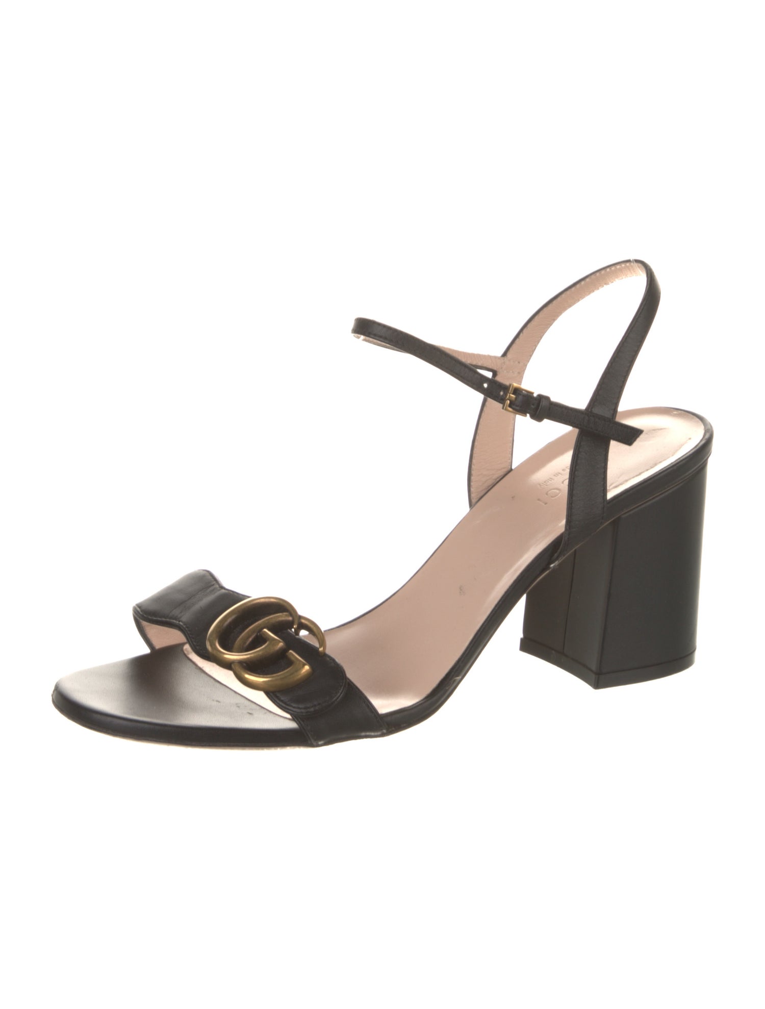 Gucci Double G Logo Leather Slingback Sandals