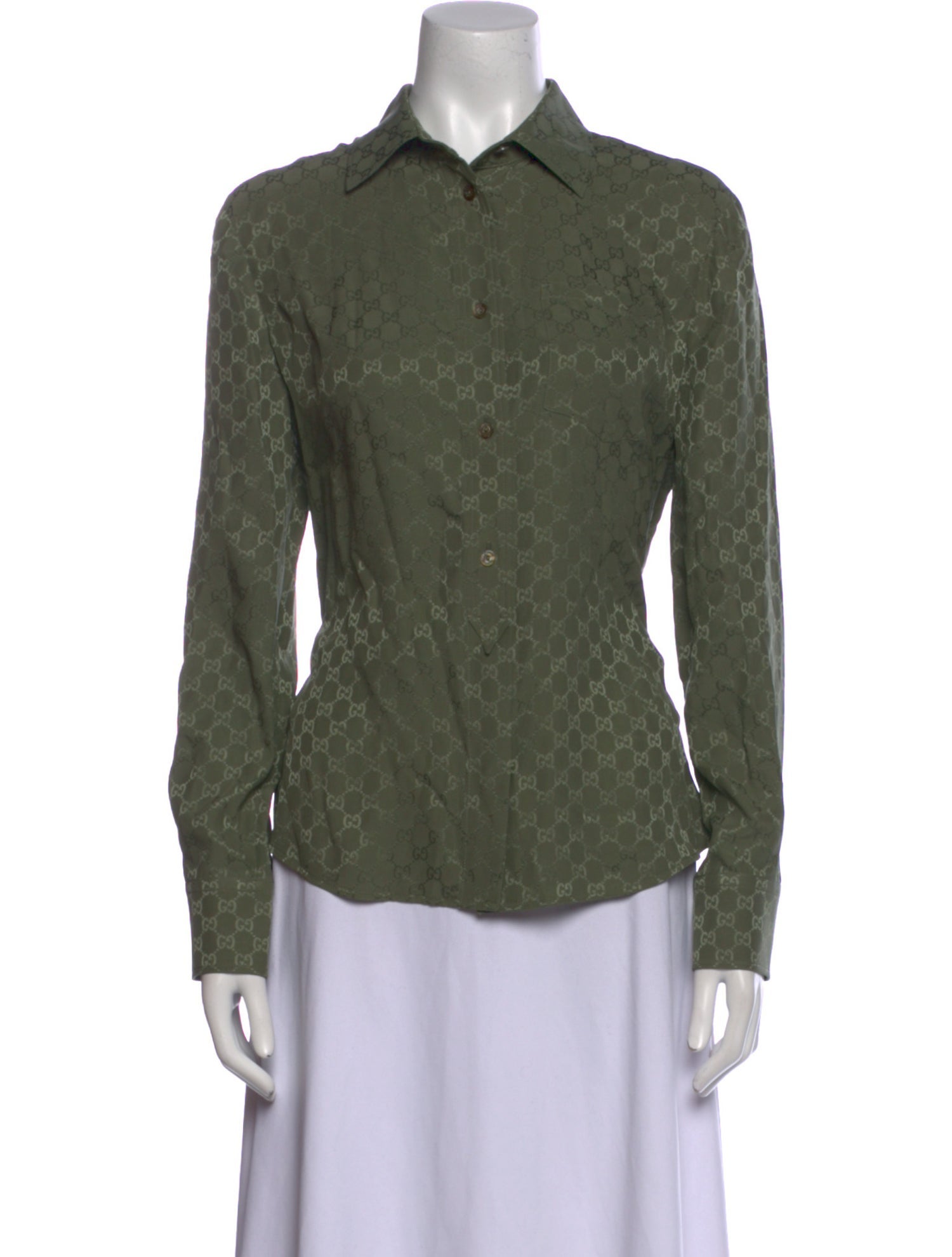 Gucci Silk Long Sleeve Button-Up Top w/ Tags