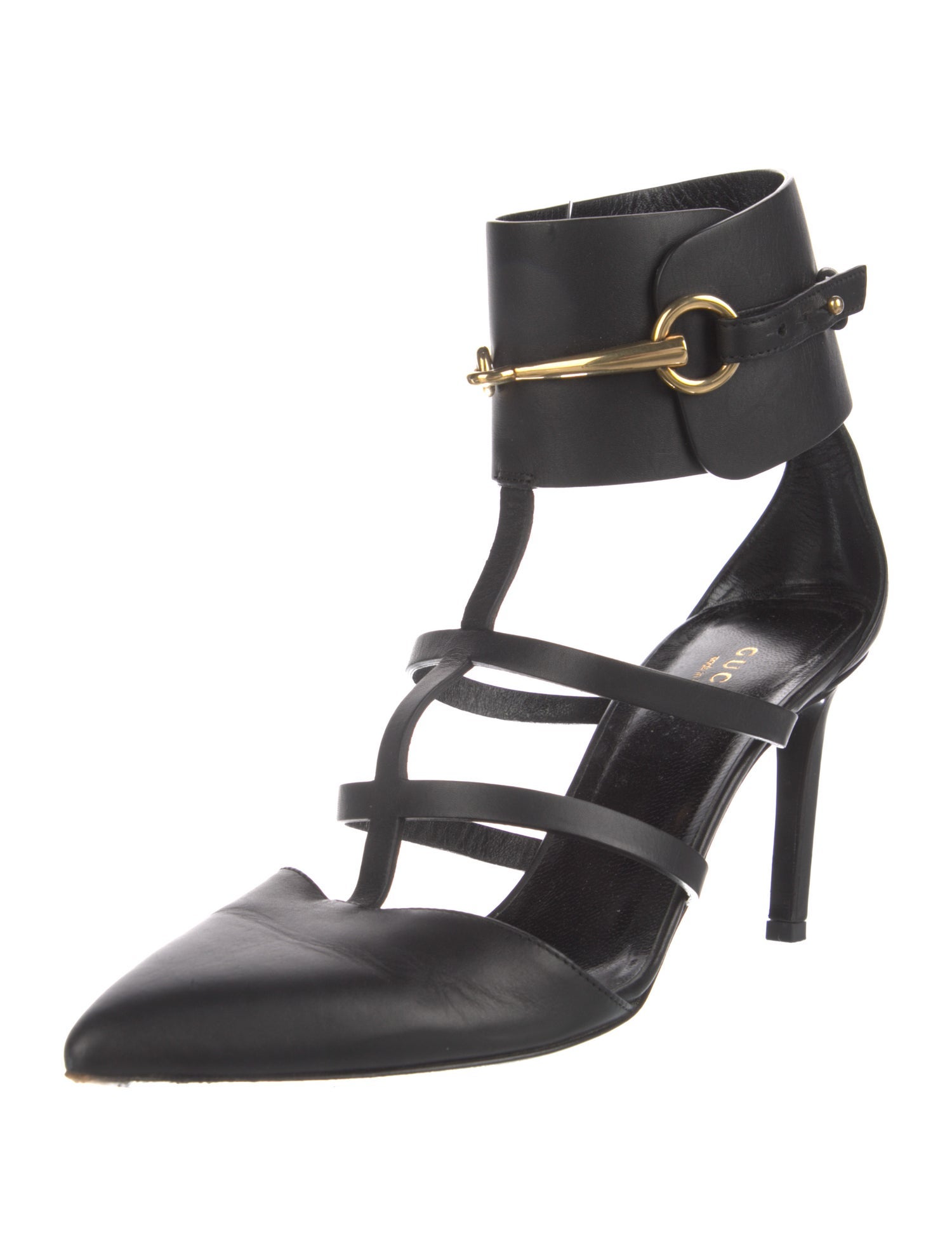 Gucci Horsebit Accent Leather T-Strap Pumps