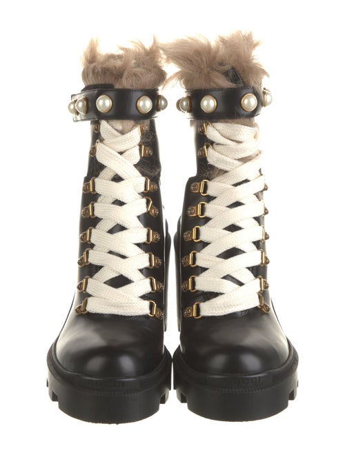 Gucci Faux Pearl Accents Leather Combat Boots