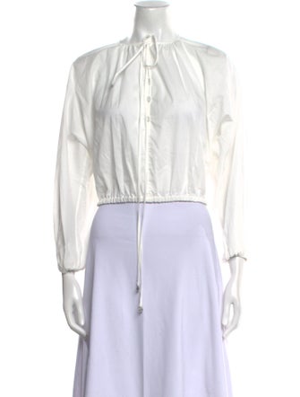 Gucci Tie Neck Three-Quarter Sleeve Crop Top