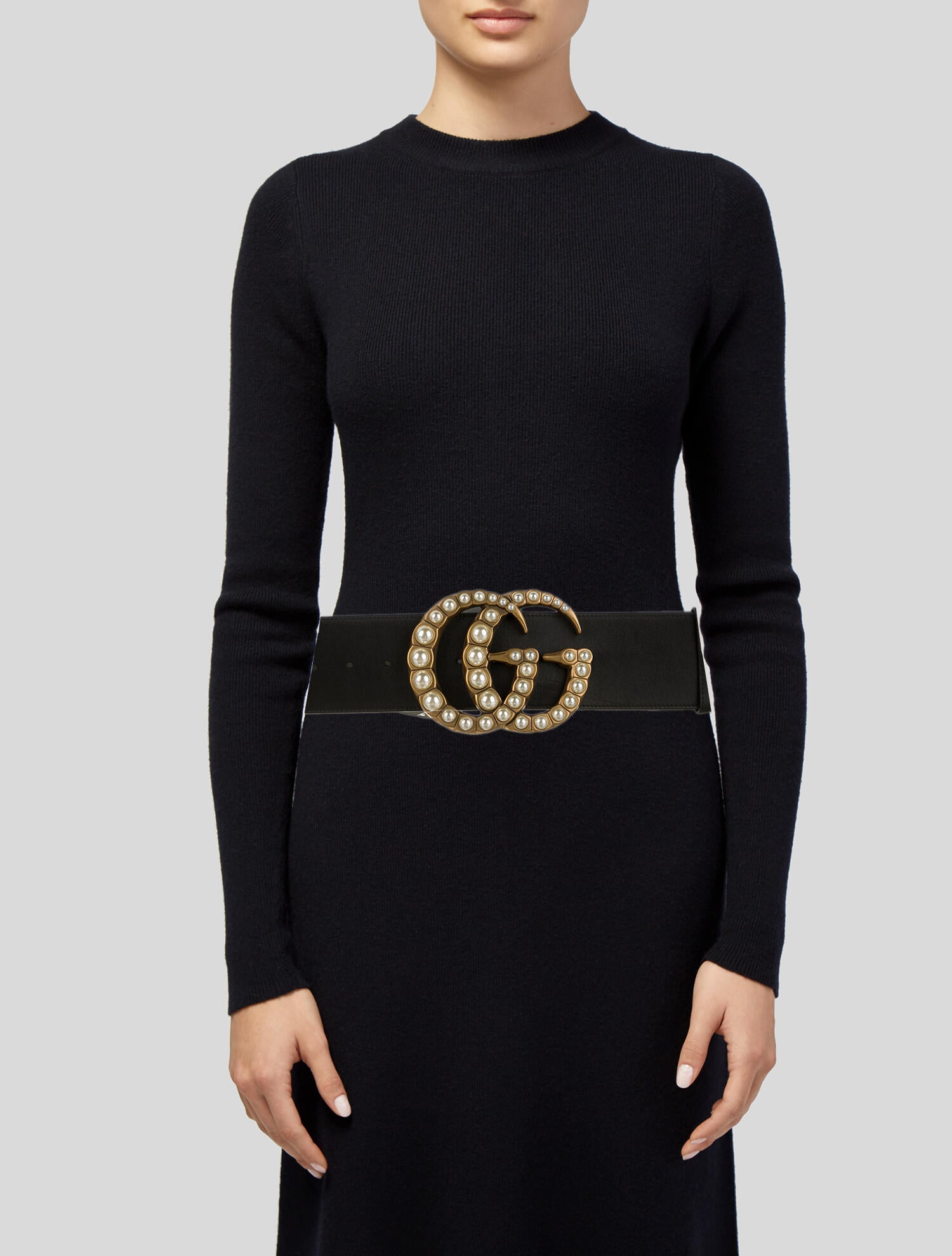 Gucci Faux Pearl Accents Wide Belt