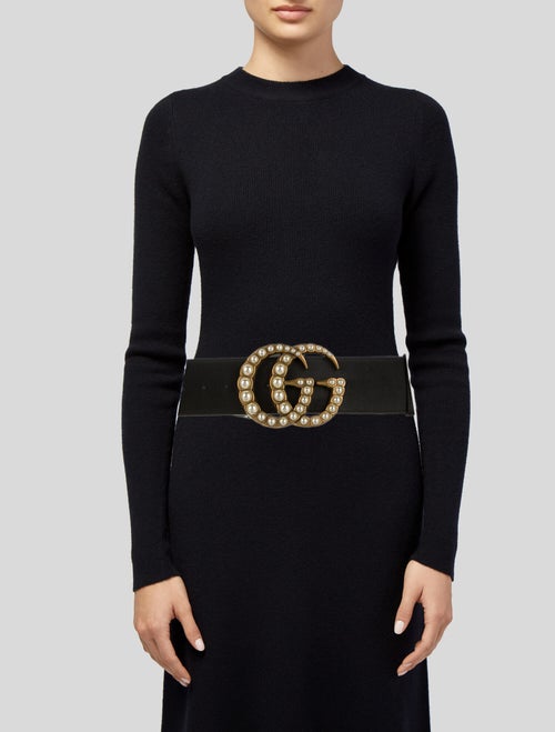Gucci Faux Pearl Accents Wide Belt