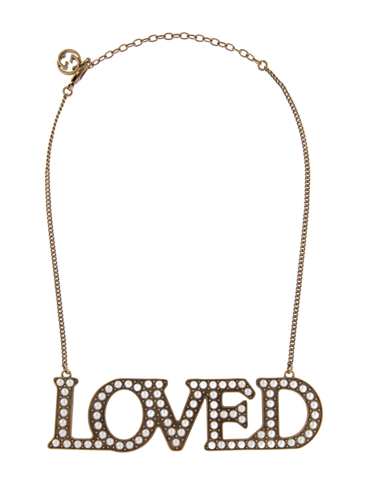 Gucci Faux Pearl 'LOVED' Pendant Necklace