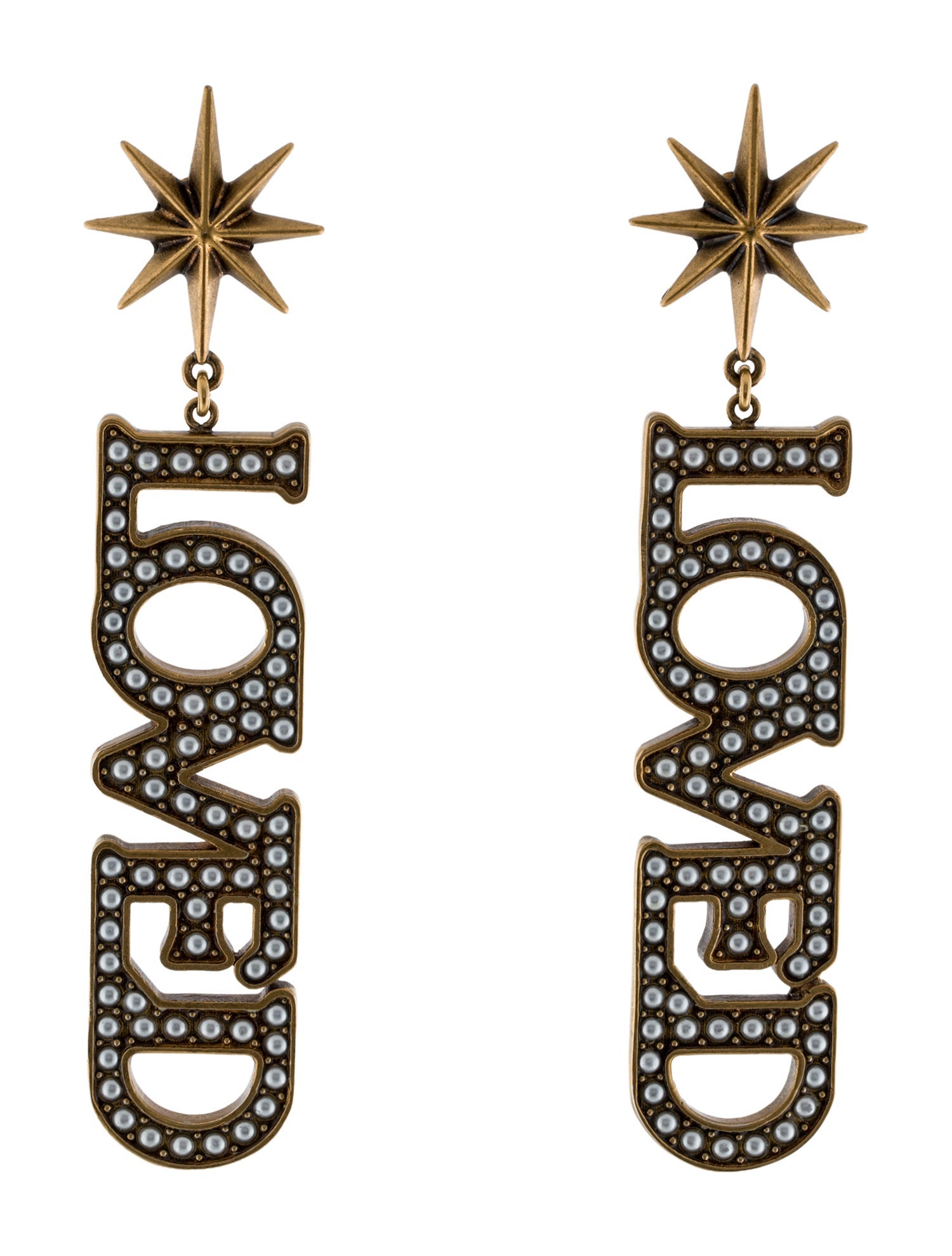 Gucci Faux Pearl 'LOVED' Drop Earrings