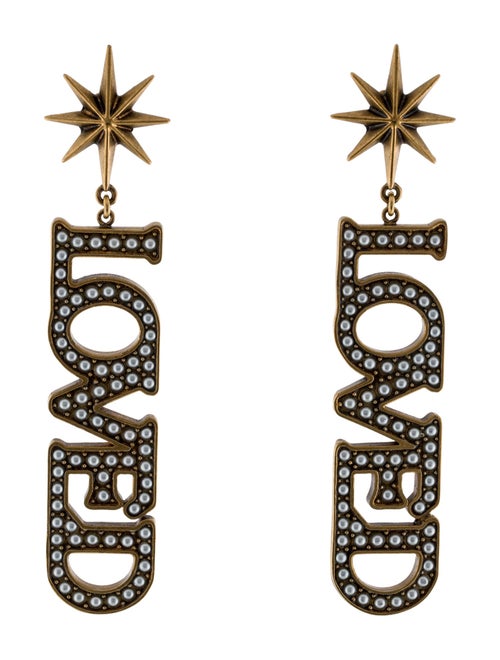 Gucci Faux Pearl 'LOVED' Drop Earrings