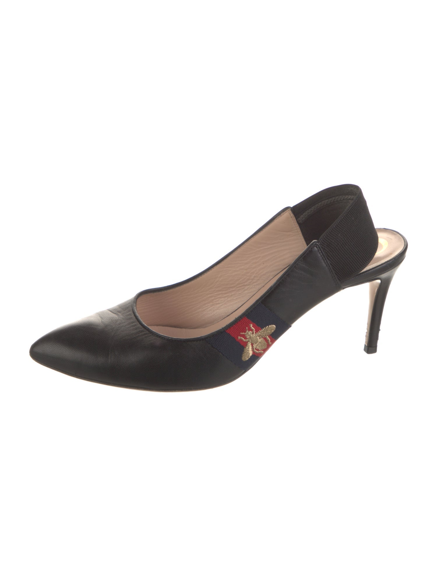 Gucci Sylvie Web Accent Leather Slingback Pumps