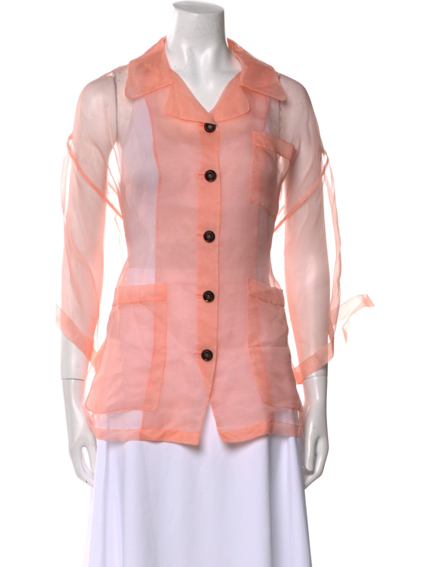 Gucci Silk Three-Quarter Sleeve Button-Up Top