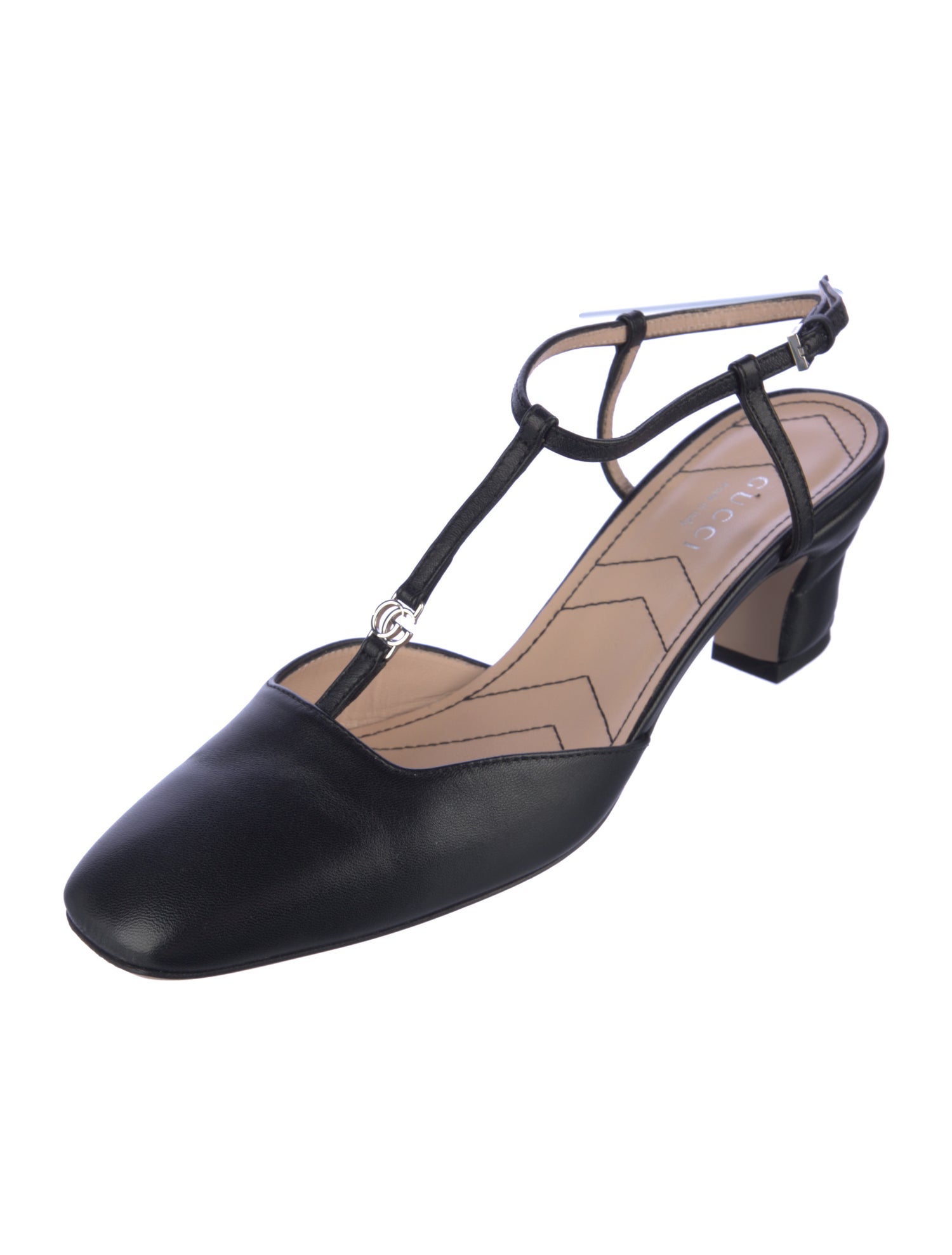 Gucci Double G Logo Leather T-Strap Pumps