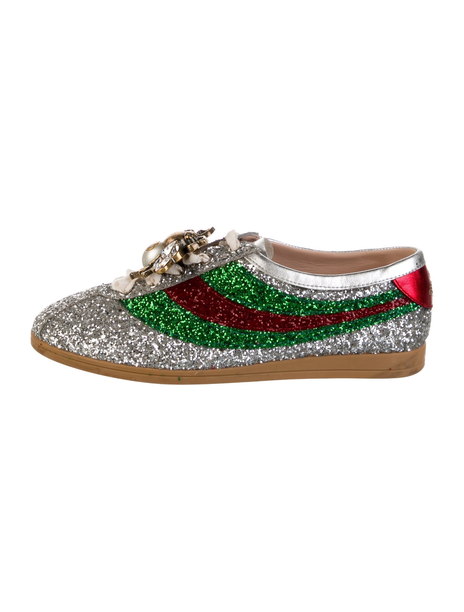 Gucci Faux Pearl Accents Glitter Sneakers