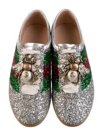 Gucci Faux Pearl Accents Glitter Sneakers
