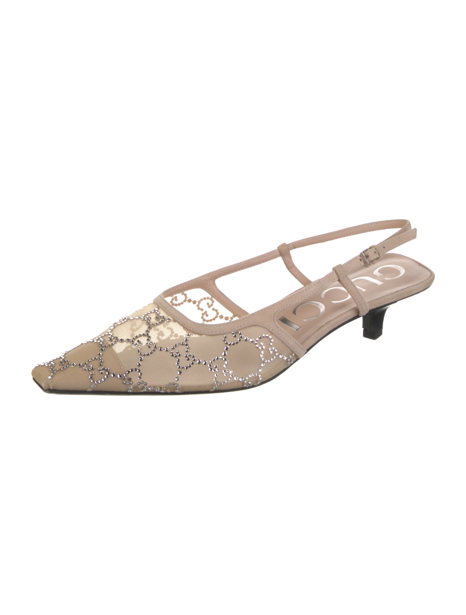 Gucci Suede Lace Pattern Slingback Pumps