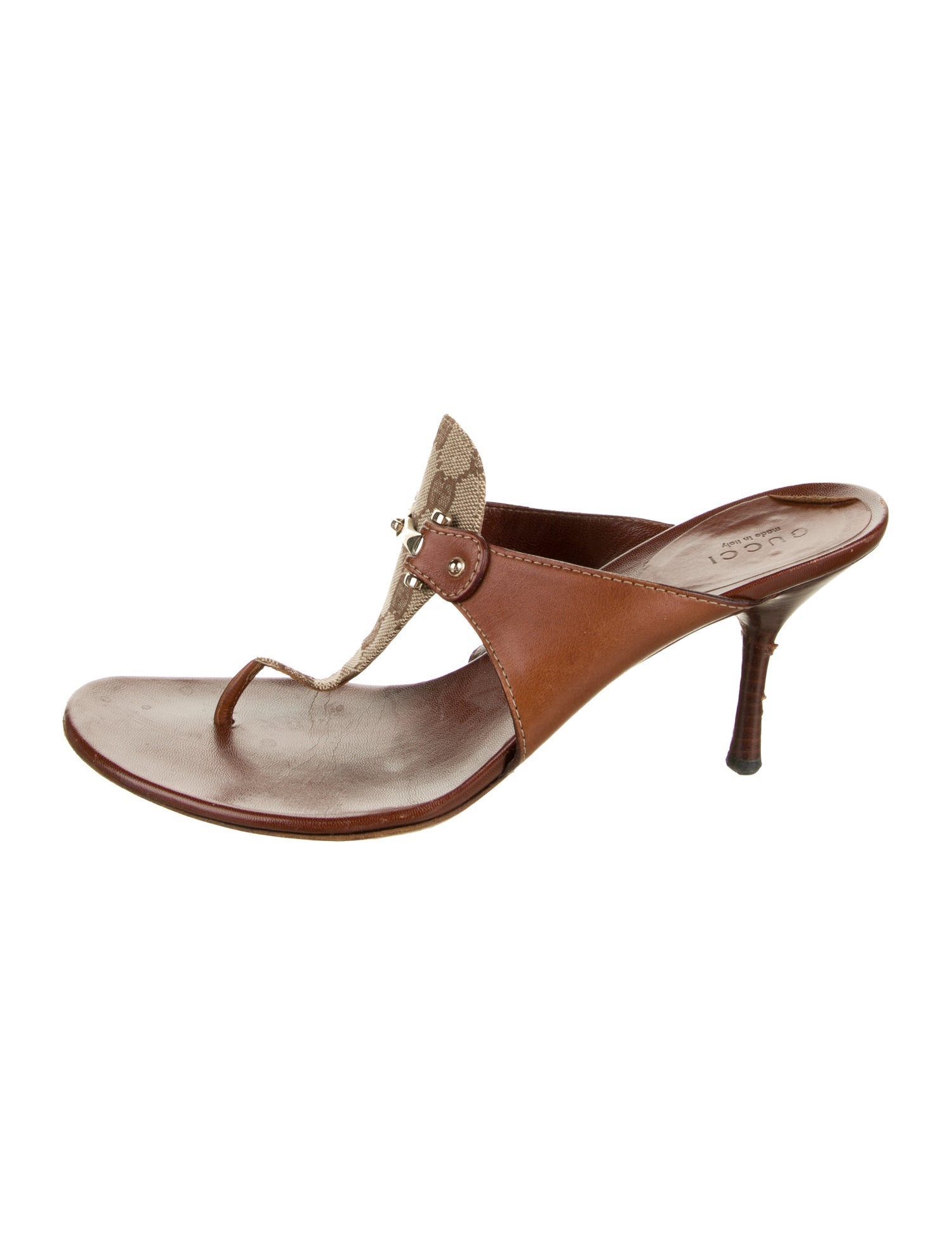 Gucci GG Canvas Leather T-Strap Sandals