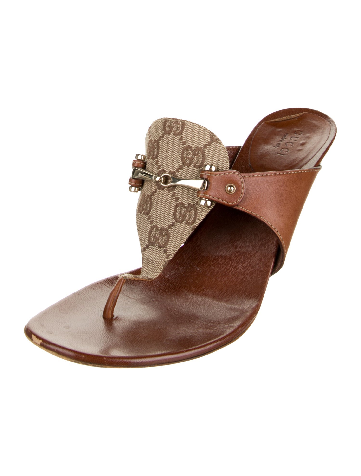 Gucci GG Canvas Leather T-Strap Sandals