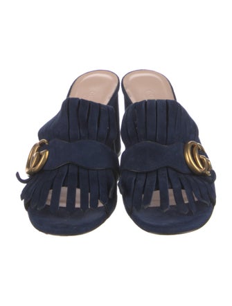 Gucci Double G Logo Suede Slides