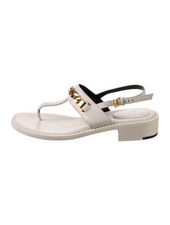 Gucci Chain-Link Accent Leather T-Strap Sandals