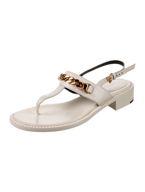 Gucci Chain-Link Accent Leather T-Strap Sandals