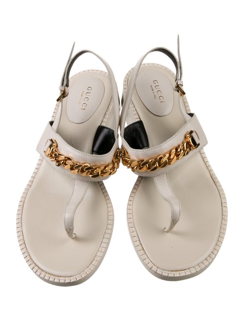 Gucci Chain-Link Accent Leather T-Strap Sandals