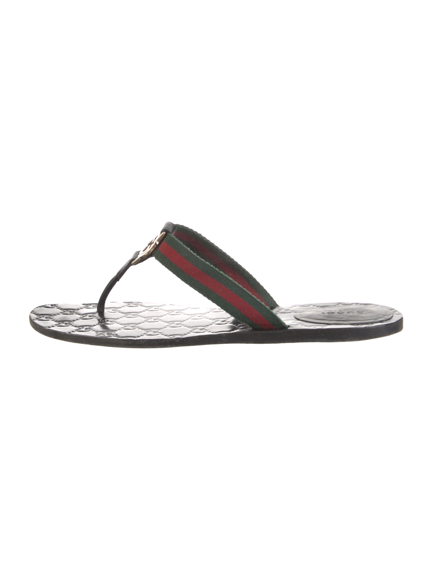 Gucci Web Accent Leather T-Strap Sandals