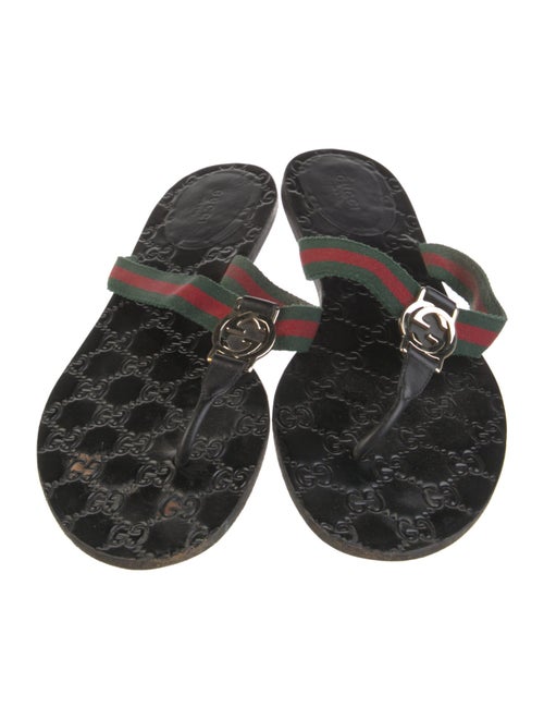 Gucci Web Accent Leather T-Strap Sandals