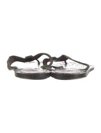 Gucci Web Accent Leather T-Strap Sandals