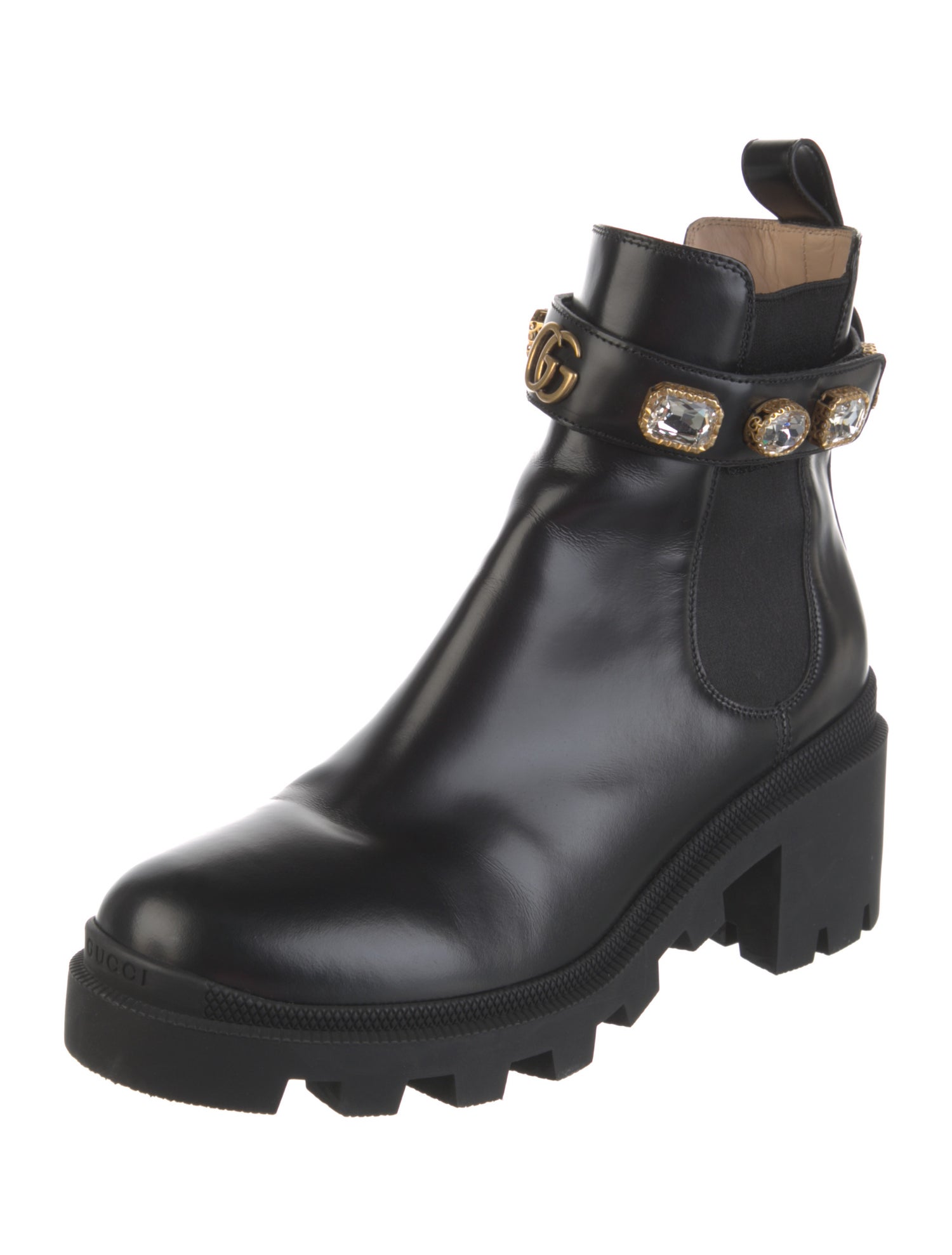 Gucci Double G Logo Leather Combat Boots