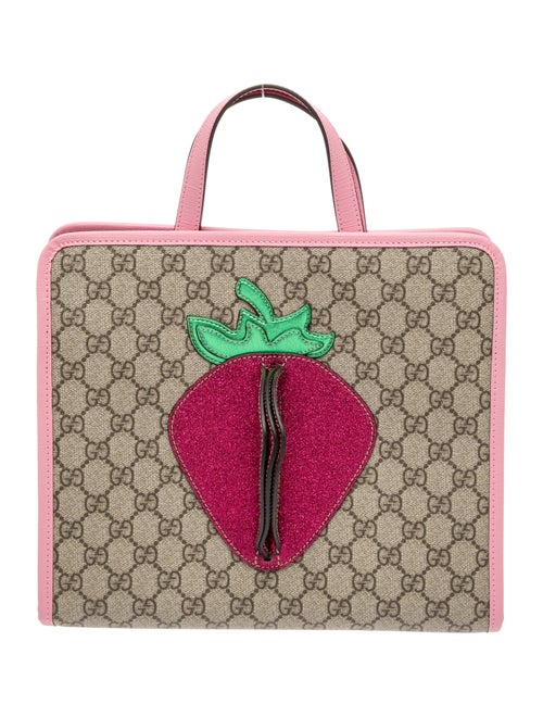 Gucci Girls' GG Supreme Strawberry Handle Bag