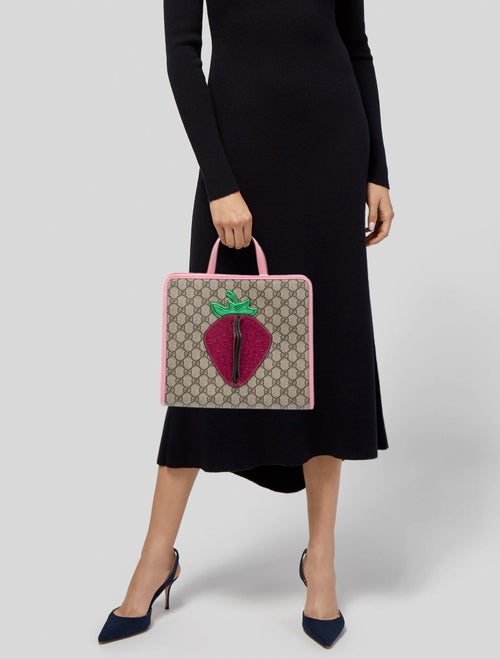 Gucci Girls' GG Supreme Strawberry Handle Bag