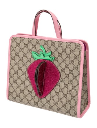 Gucci Girls' GG Supreme Strawberry Handle Bag
