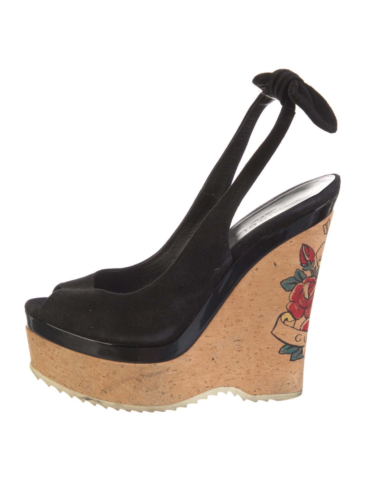 Gucci Suede Graphic Print Slingback Pumps