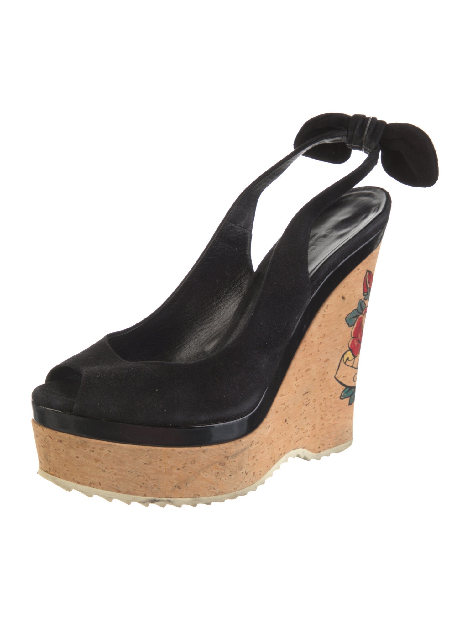 Gucci Suede Graphic Print Slingback Pumps