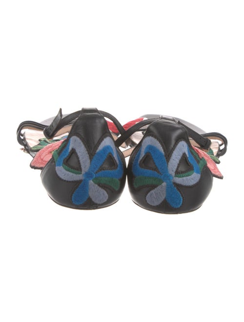 Gucci Leather Embroidered Accent T-Strap Sandals
