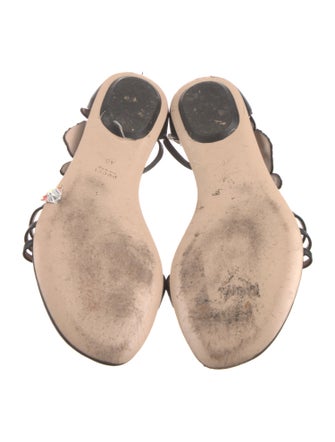 Gucci Leather Embroidered Accent T-Strap Sandals