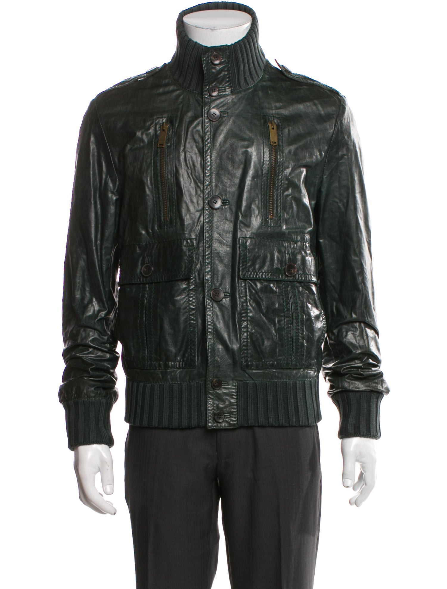 Gucci Web Accent Leather Moto Jacket