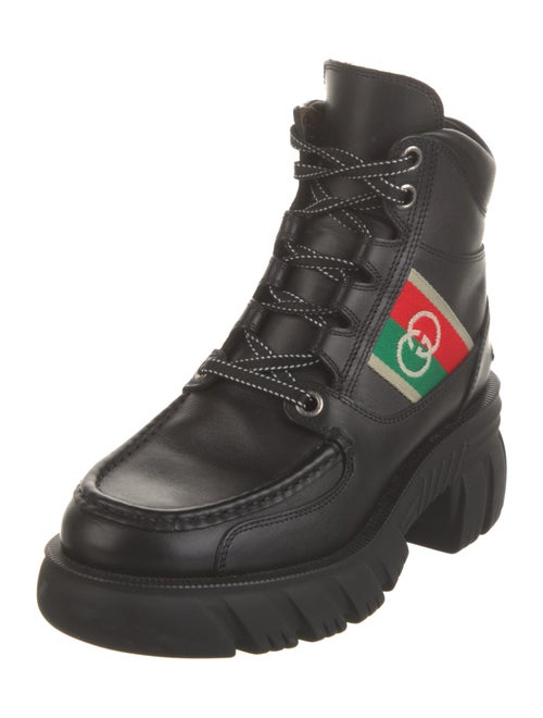 Gucci Web Accent Leather Combat Boots
