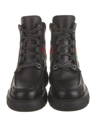 Gucci Web Accent Leather Combat Boots