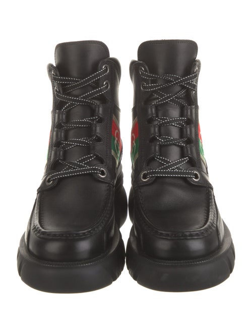 Gucci Web Accent Leather Combat Boots