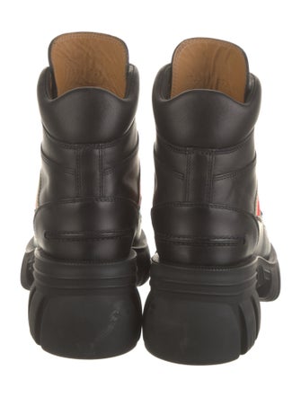 Gucci Web Accent Leather Combat Boots