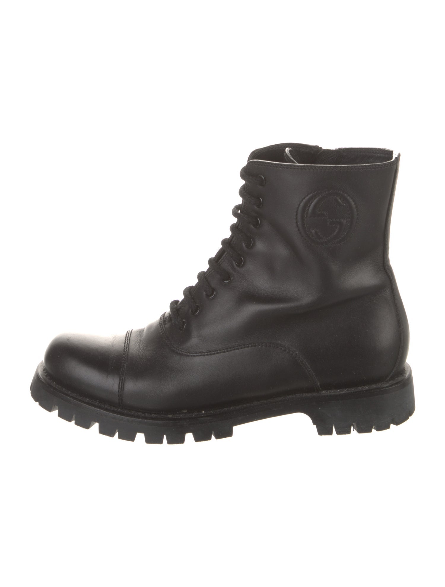 Gucci Interlocking G Logo Leather Combat Boots