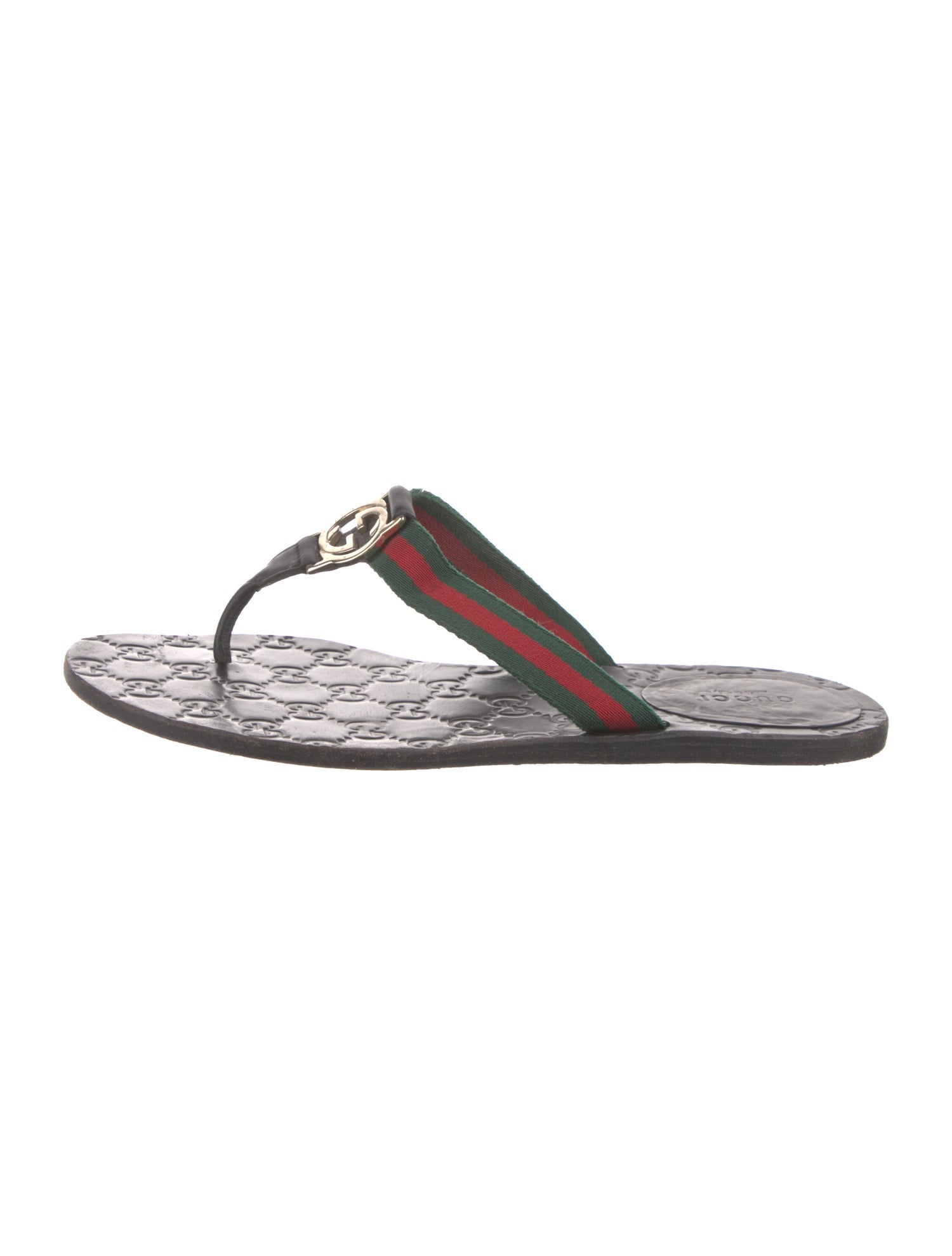 Gucci Web Accent Leather Flip Flops