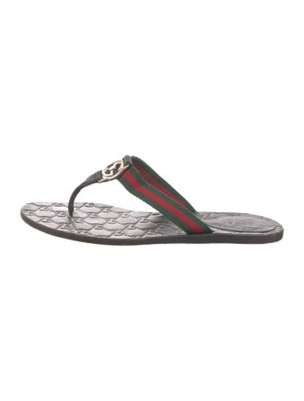Gucci Web Accent Leather Flip Flops