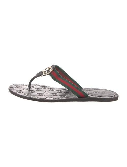 Gucci Web Accent Leather Flip Flops