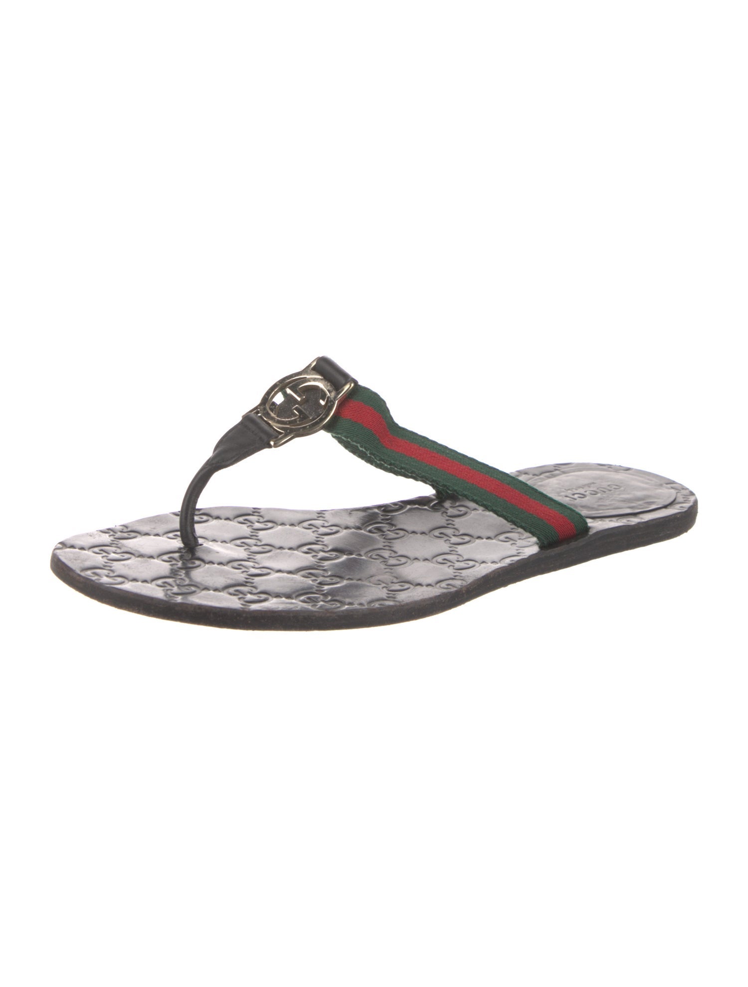 Gucci Web Accent Leather Flip Flops