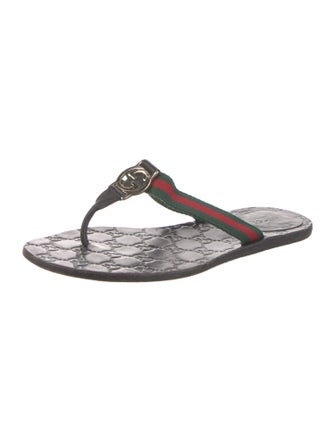 Gucci Web Accent Leather Flip Flops