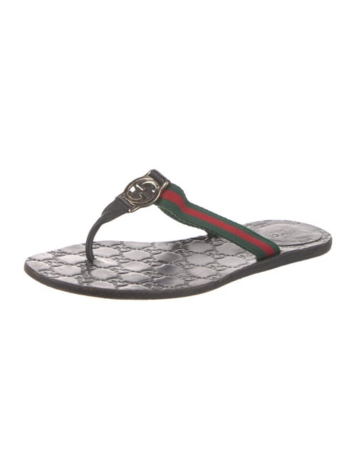 Gucci Web Accent Leather Flip Flops